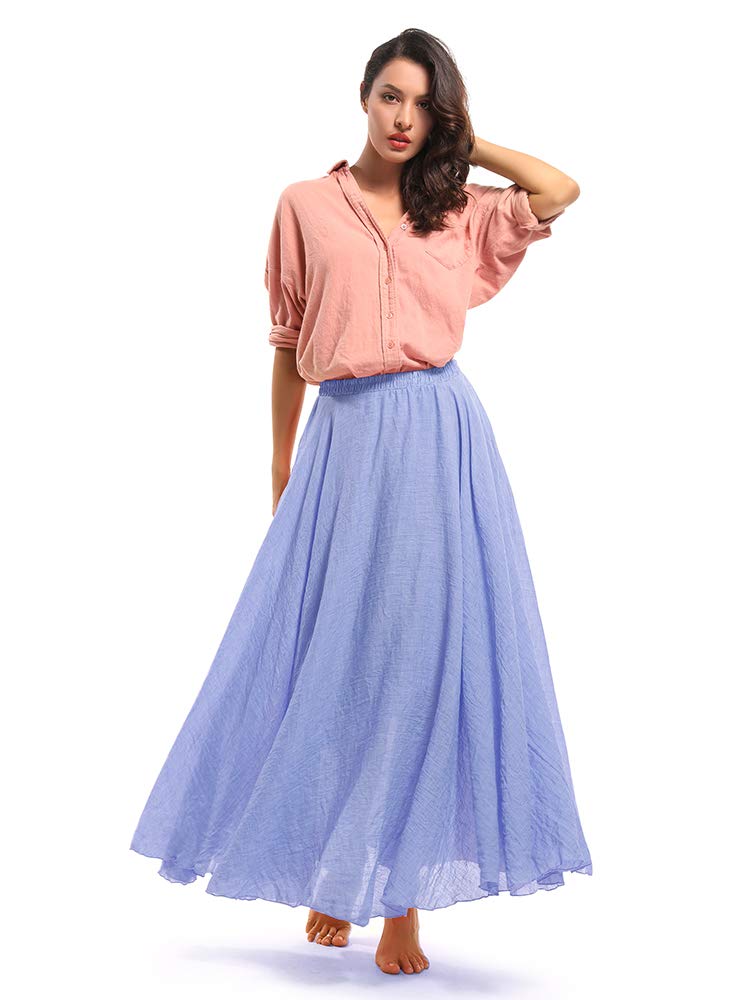 OCHENTA Women's Casual Cotton Long Maxi Skirt Flowy Boho for Summer Beach Goth Fairy Renaissance Weekend Skirts 105CM Ink blue - Image 2